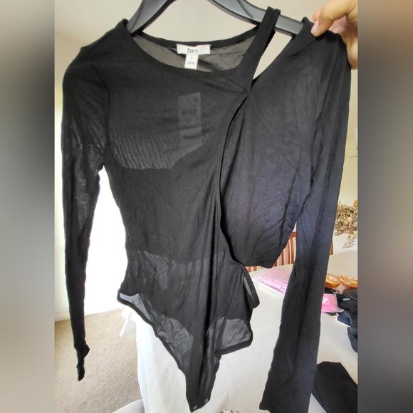 Women's Black bodysuit partial sheer with cutouts & snaps Size Small - Picture 2 of 8